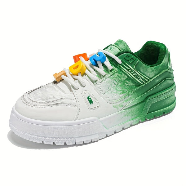 Men's Trendy Low-Top Skate Sneakers - White & Pink Casual Shoes with Playful Number Design