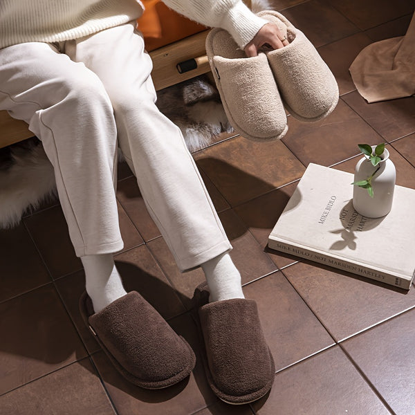 ECAC Unisex Winter Slippers - Non-Slip Indoor House Shoes with Plush Lining, Slip-On Open-Foot Design