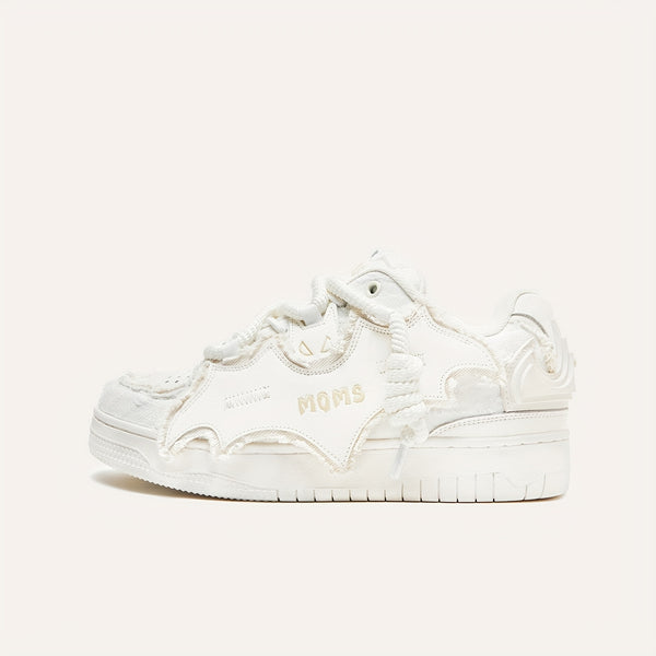 MQMS White Knight Low-Top Sneakers - Unisex Streetwear Slip-Resistant Rubber Sole