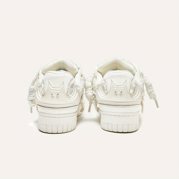 MQMS White Knight Low-Top Sneakers - Unisex Streetwear Slip-Resistant Rubber Sole