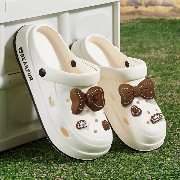 White EVA Slippers Lightweight Women's White EVA Slippers | Bow-Embellished, Thick Cushioned Sole