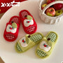 XIXITIAO Women's Plaid Apple Slippers - Korean\u002F Style Cute Green Gingham & Red Checkered House with Sole
