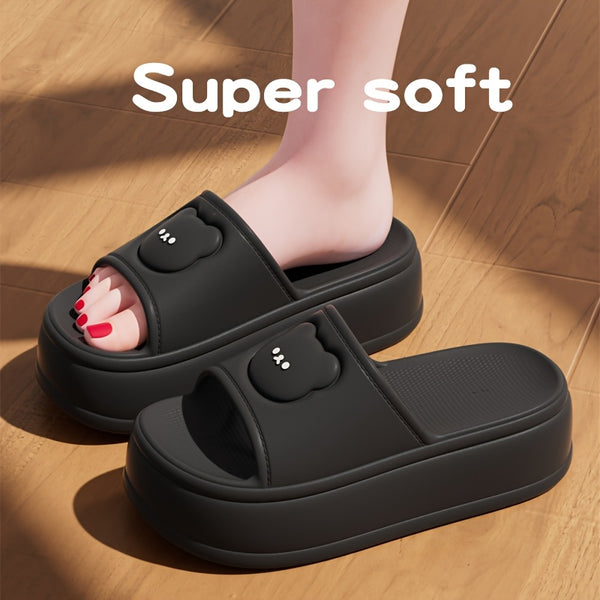 Women'S Cute Bear Cartoon Slide Sandals - Super Soft Thick Sole Casual Slippers with Elevated Heel