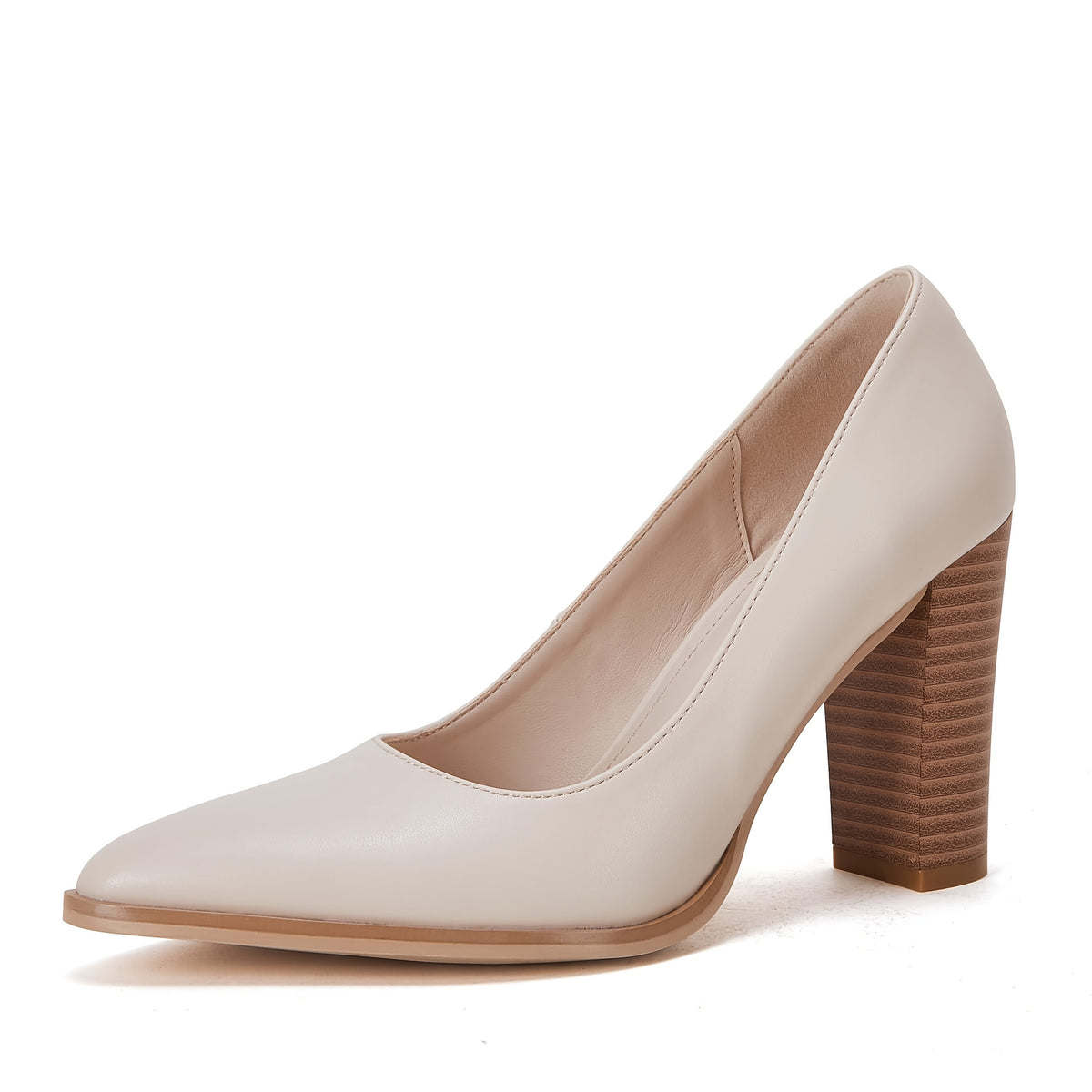 Elegant Women's Pointed Toe Slip-On Pumps - Chunky Block Heels, Faux Cover Dress Shoes for Party & Wedding