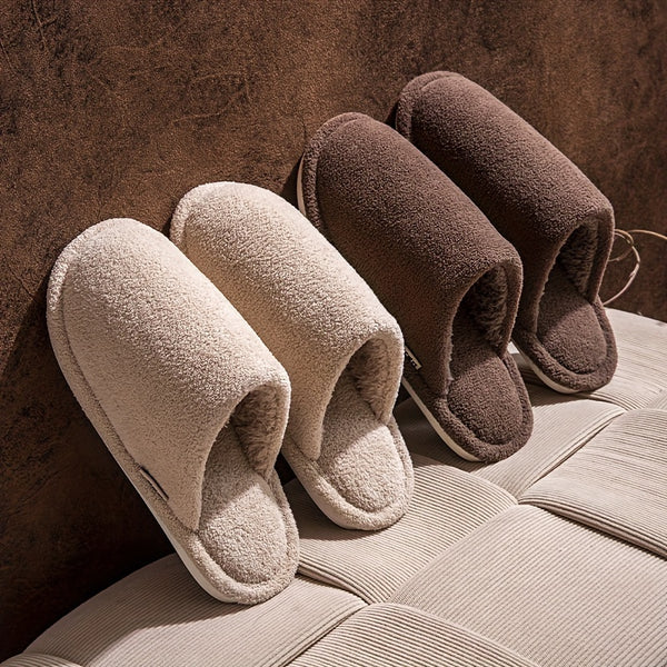 ECAC Unisex Winter Slippers - Non-Slip Indoor House Shoes with Plush Lining, Slip-On Open-Foot Design