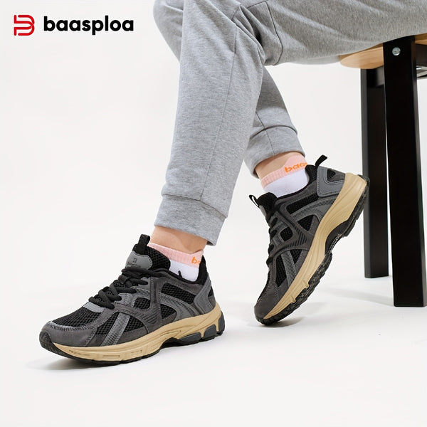 BAASPLOA Women's White\u002FGrey\u002FGreen Lightweight Breathable Running Shoes