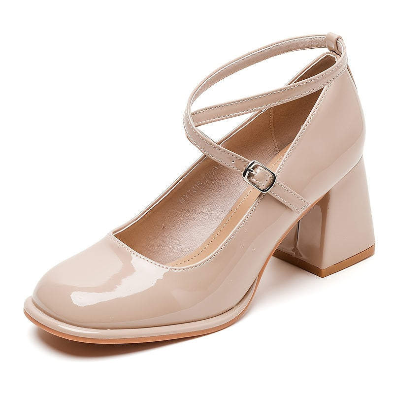 Pink 2024 New Cross-Band Mary Jane Women's Shoes French Thick Heel Single Shoes Spring