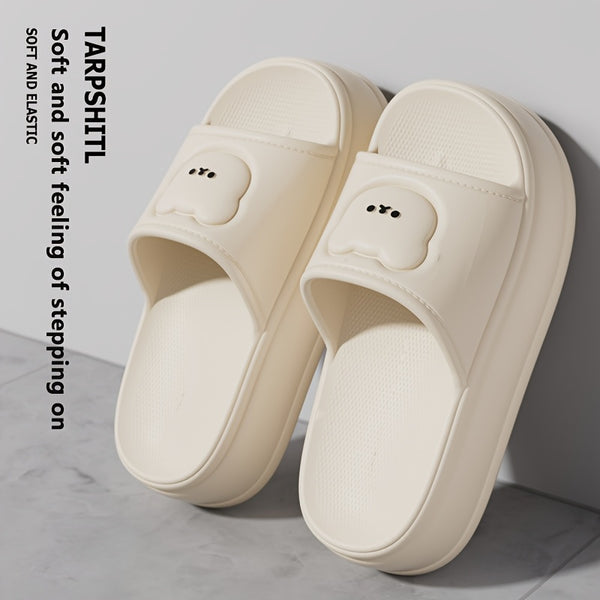 Women'S Cute Bear Cartoon Slide Sandals - Super Soft Thick Sole Casual Slippers with Elevated Heel