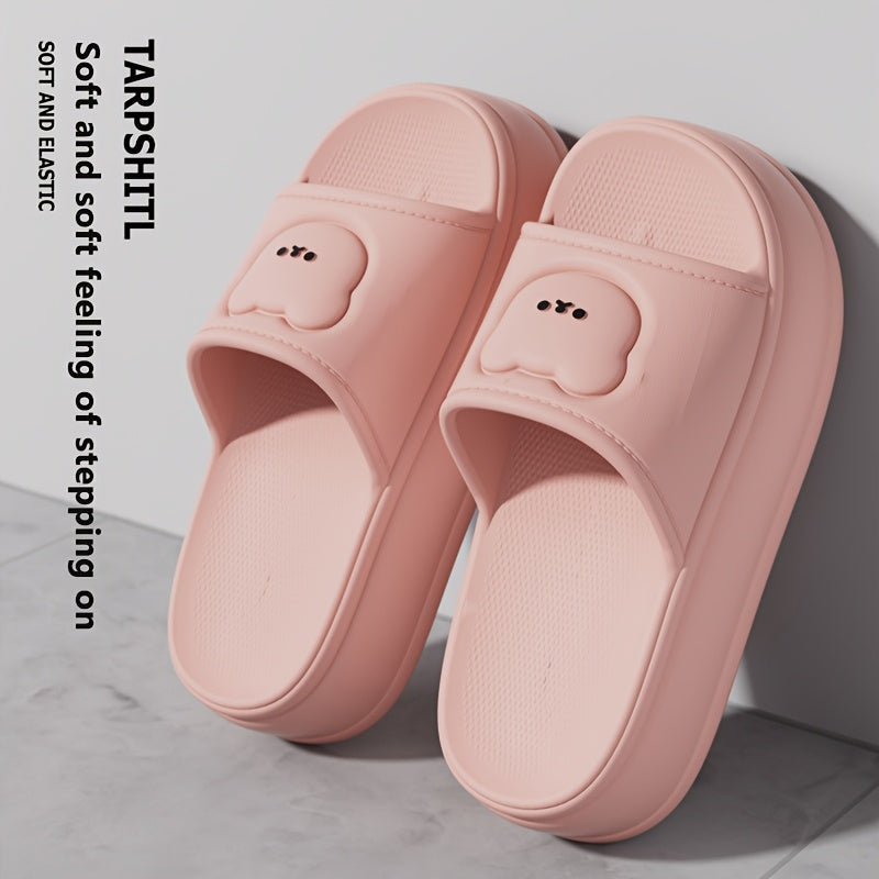 Women'S Cute Bear Cartoon Slide Sandals - Super Soft Thick Sole Casual Slippers with Elevated Heel