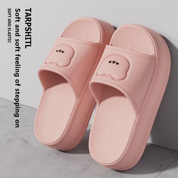 Women'S Cute Bear Cartoon Slide Sandals - Super Soft Thick Sole Casual Slippers with Elevated Heel