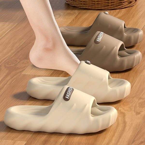 Men's Solid Color Open Toe Breathable Chunky Slippers, Comfy Non Slip Durable Soft Sole EVA Slides