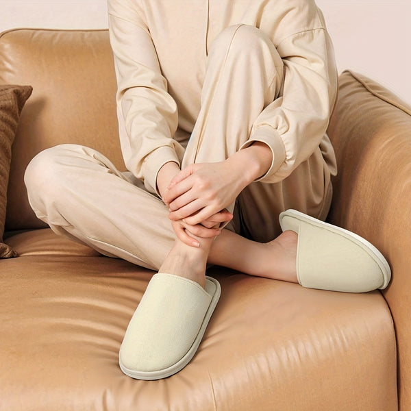 LEADNIE Unisex Winter Slippers - Soft Fabric Indoor\u002FOutdoor House Shoes with TPR Sole