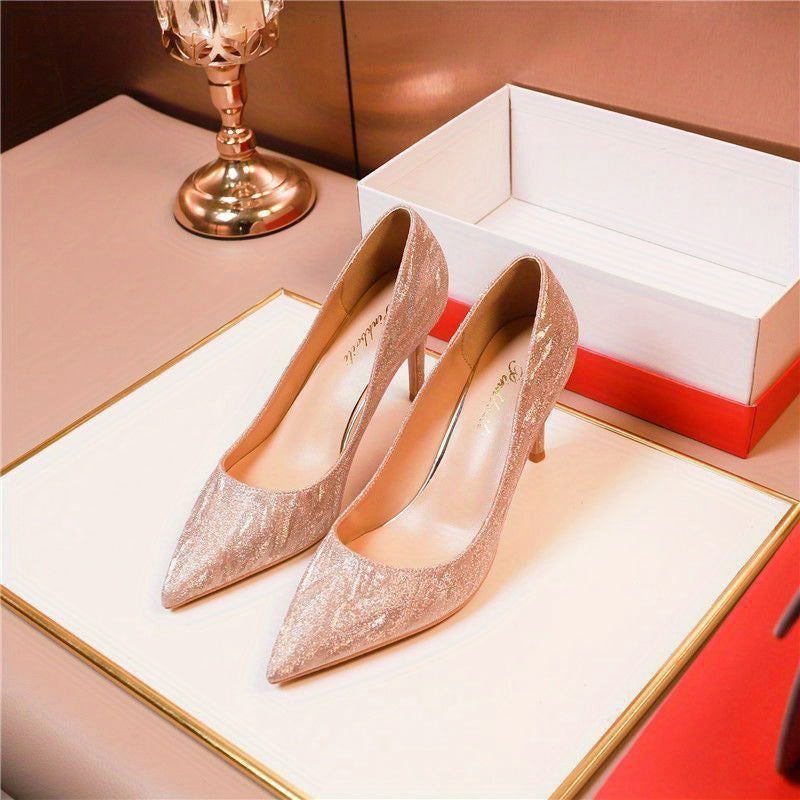 2024 Wedding Shoes French Style High Heels for s Sexy Thin Heels Bridal Shoes Bridesmaid Pointed Toe Sequin Single Shoes Silvery