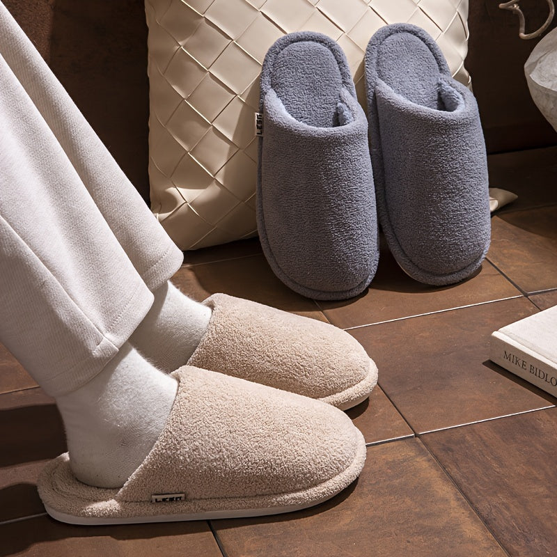 ECAC Unisex Winter Slippers - Non-Slip Indoor House Shoes with Plush Lining, Slip-On Open-Foot Design