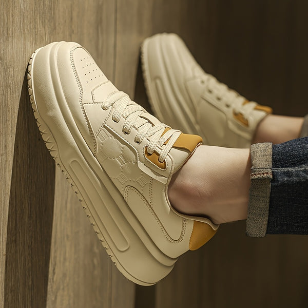 Men's Stylish Comfortable Thick-Sole Low-Top Skate Shoes - Lace-Up PU Upper