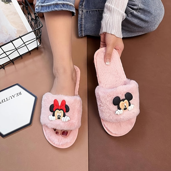 Disney Authorized Mickey Slippers, Minnie Slippers, Cozy Plush, Non Slip Sole, Indoor Outdoor Comfort Footwear