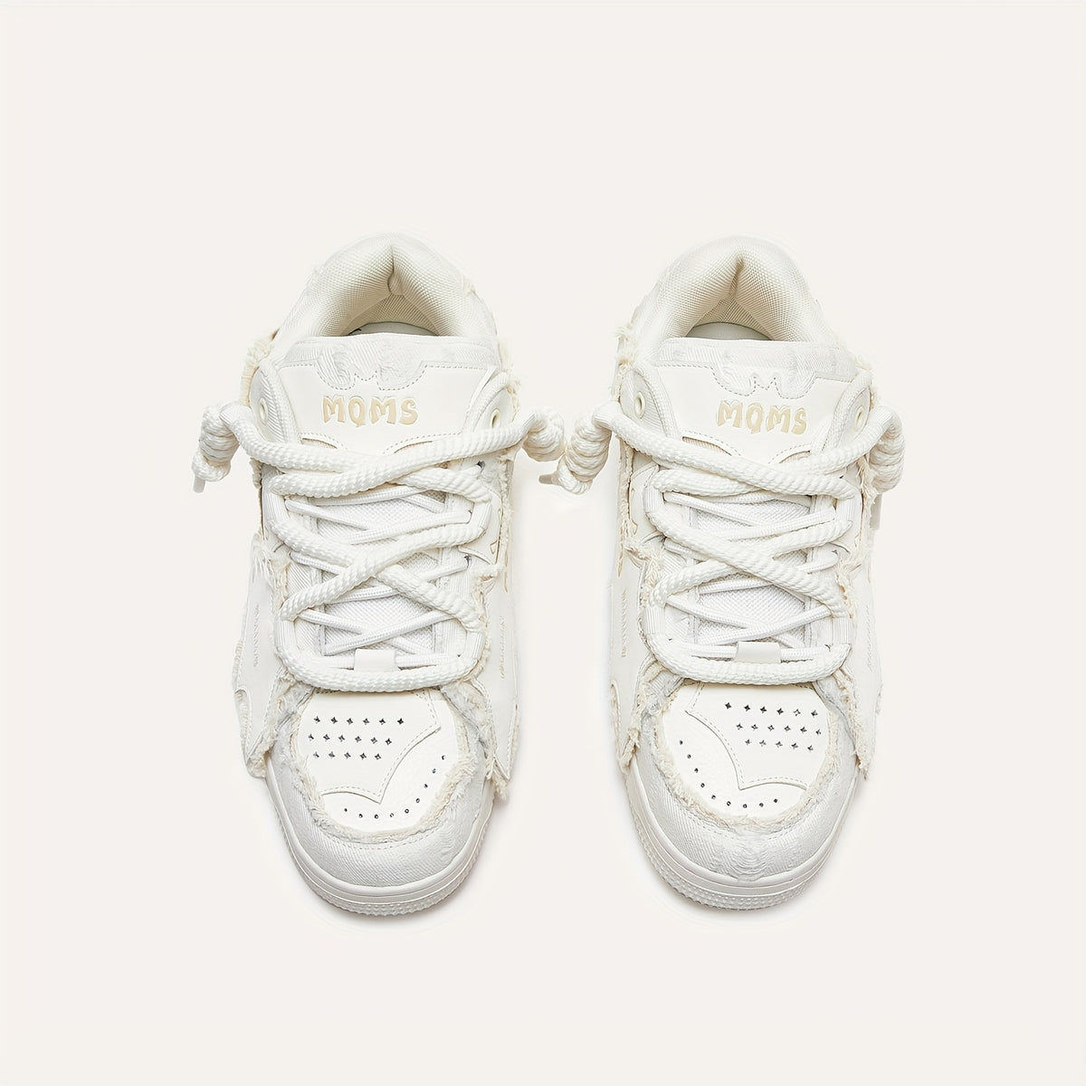 MQMS White Knight Low-Top Sneakers - Unisex Streetwear Slip-Resistant Rubber Sole