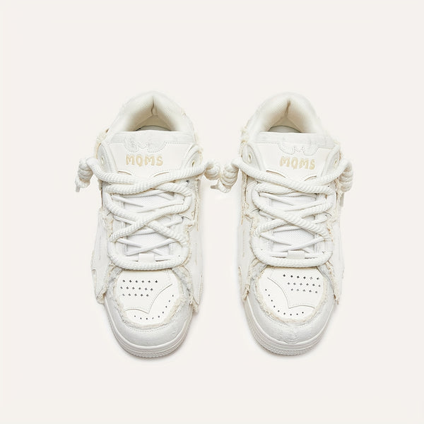 MQMS White Knight Low-Top Sneakers - Unisex Streetwear Slip-Resistant Rubber Sole