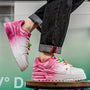 Men's Trendy Low-Top Skate Sneakers - White & Pink Casual Shoes with Playful Number Design