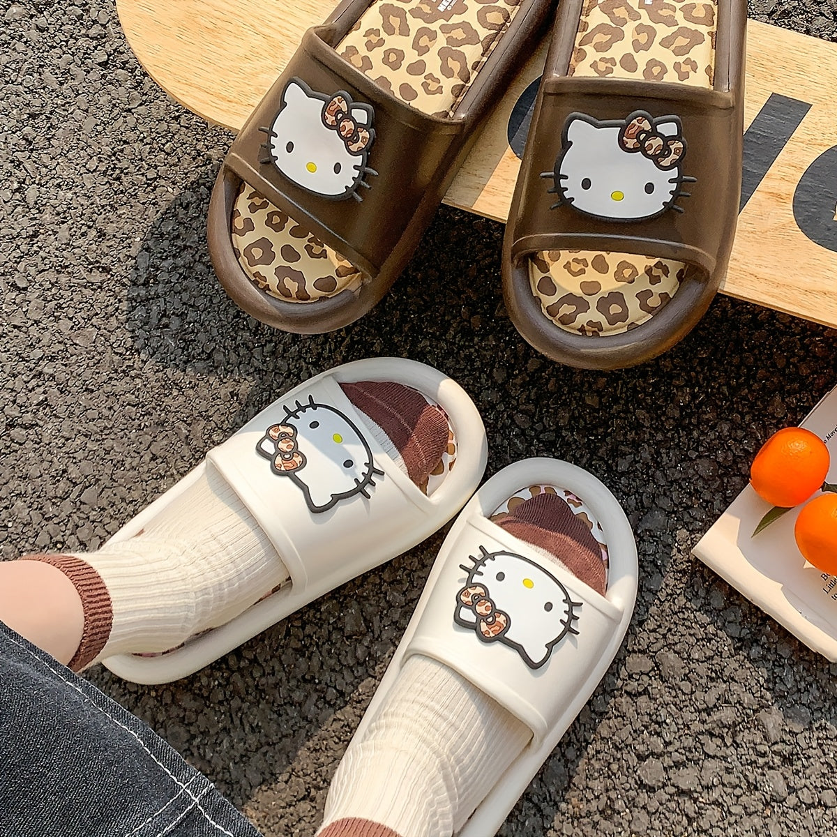 Hello Kitty Slippers Sanrio Hello Kitty Leopard Print Slippers | Cute Cartoon Design, EVA Material