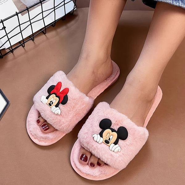 Disney Authorized Mickey Slippers, Minnie Slippers, Cozy Plush, Non Slip Sole, Indoor Outdoor Comfort Footwear