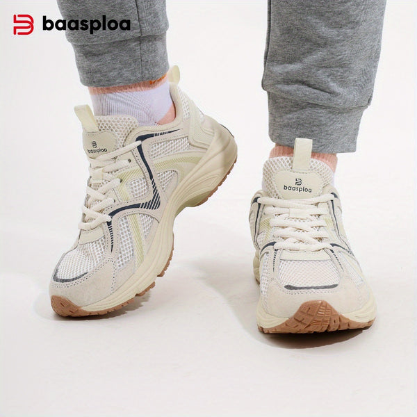 BAASPLOA Women's White\u002FGrey\u002FGreen Lightweight Breathable Running Shoes