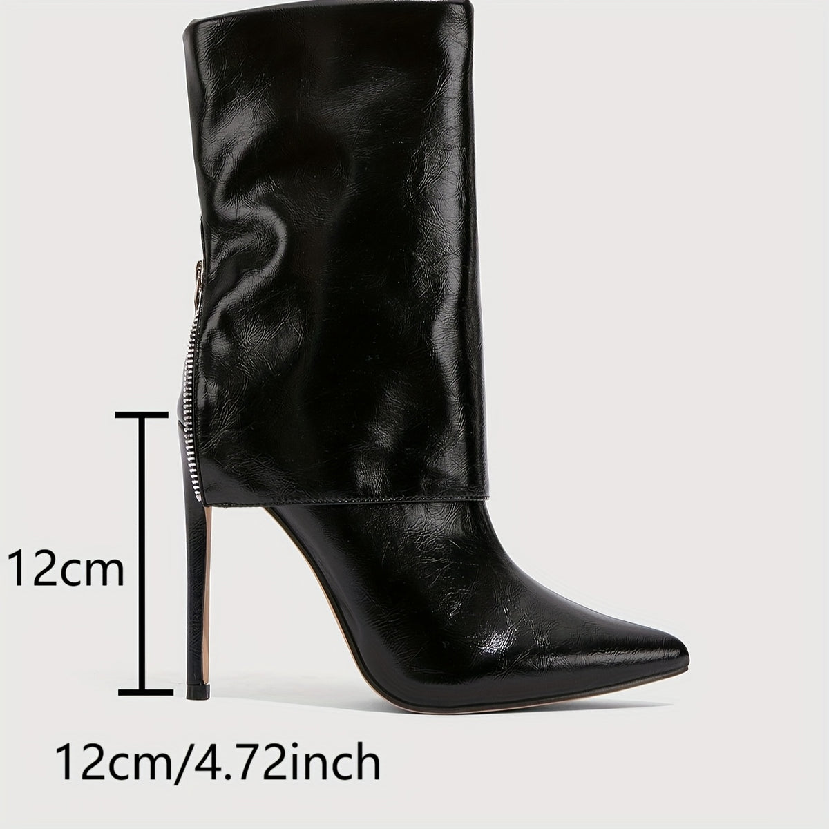 Women's Elegant Black Pointed-Toe Stiletto High Heel Ankle Boots with Back Zipper - Glossy Synthetic Cover