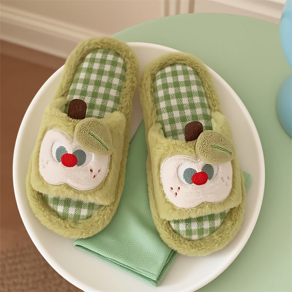 XIXITIAO Women's Plaid Apple Slippers - Korean\u002F Style Cute Green Gingham & Red Checkered House with Sole