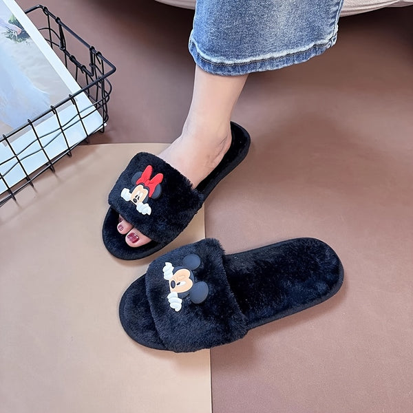 Disney Authorized Mickey Slippers, Minnie Slippers, Cozy Plush, Non Slip Sole, Indoor Outdoor Comfort Footwear