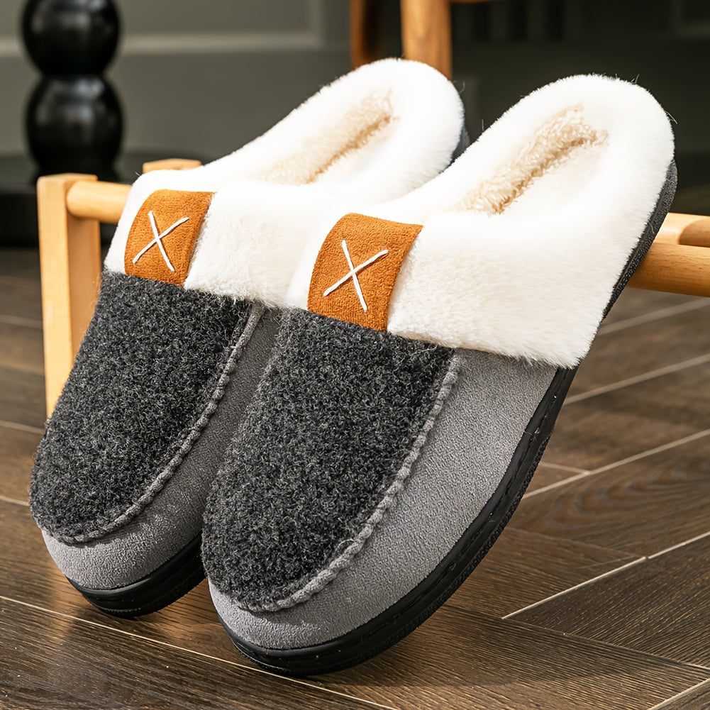 CYFMYD Men'S Slip-On House Shoes - Winter Warmth Slippers with Non-Slip TPR Sole