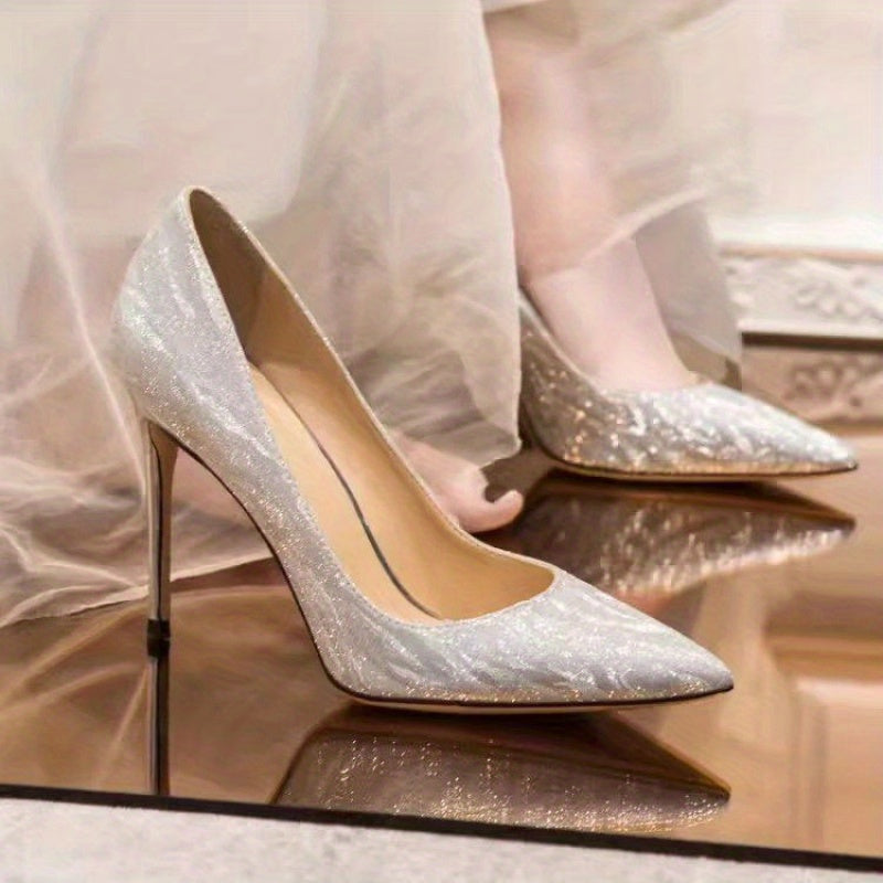 2024 Wedding Shoes French Style High Heels for s Sexy Thin Heels Bridal Shoes Bridesmaid Pointed Toe Sequin Single Shoes Silvery
