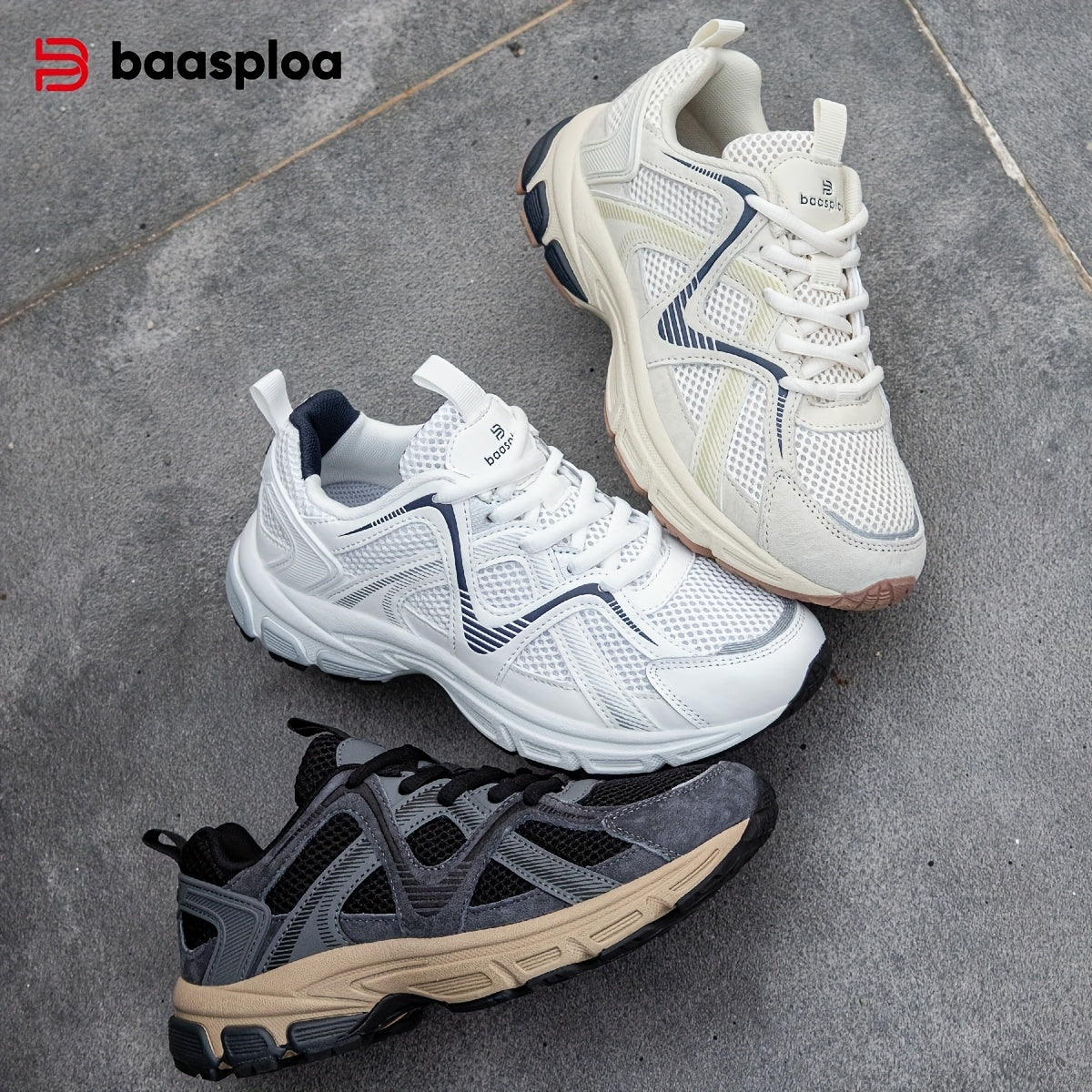 BAASPLOA Women's White\u002FGrey\u002FGreen Lightweight Breathable Running Shoes