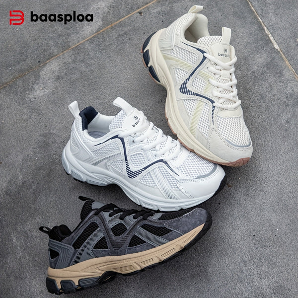 BAASPLOA Women's White\u002FGrey\u002FGreen Lightweight Breathable Running Shoes