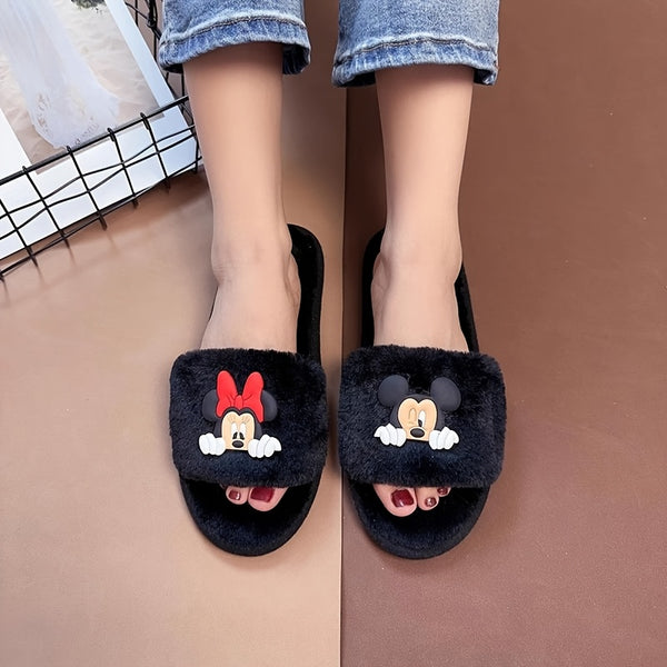 Disney Authorized Mickey Slippers, Minnie Slippers, Cozy Plush, Non Slip Sole, Indoor Outdoor Comfort Footwear