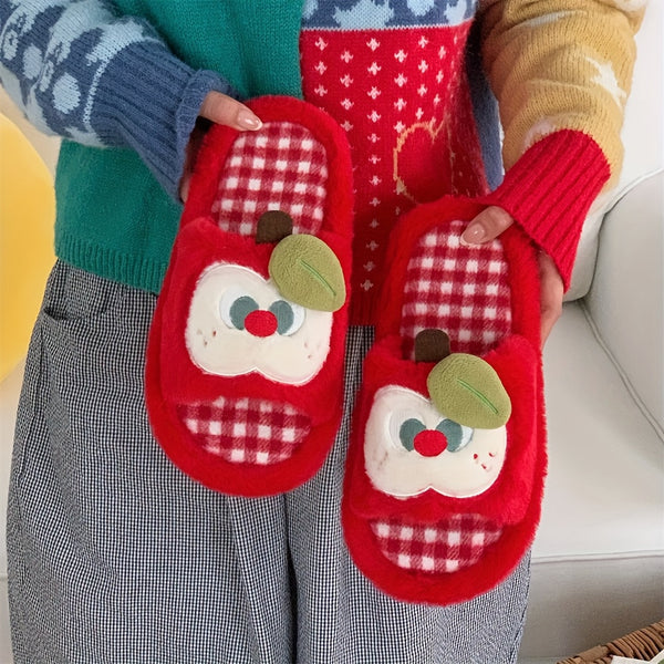 XIXITIAO Women's Plaid Apple Slippers - Korean\u002F Style Cute Green Gingham & Red Checkered House with Sole