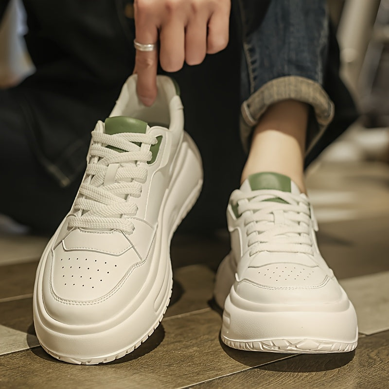 Men's Stylish Comfortable Thick-Sole Low-Top Skate Shoes - Lace-Up PU Upper