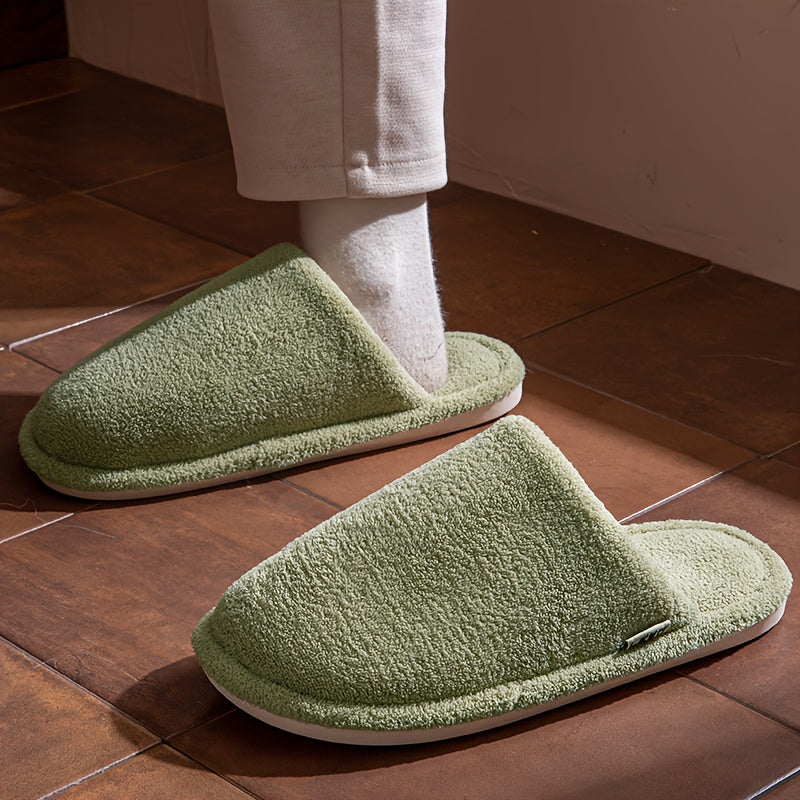 ECAC Unisex Winter Slippers - Non-Slip Indoor House Shoes with Plush Lining, Slip-On Open-Foot Design