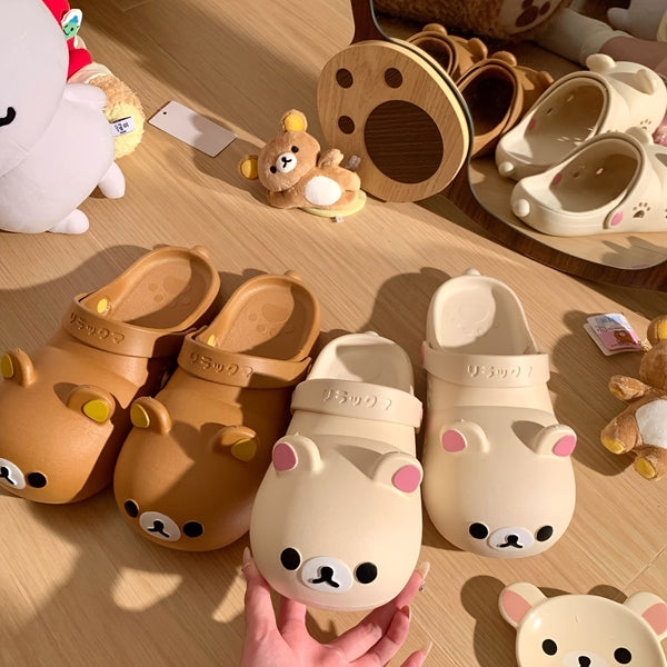 Women's Cute Bear Slip-On House Shoes - Non-Slip Bathroom Slippers, Soft EVA Cushioned Sole for Indoor