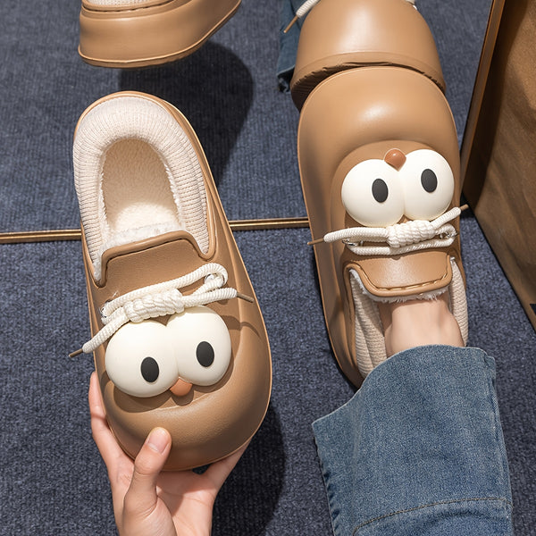 Women's Slip-On Shoes - Cute Owl-like Eyes - Beige\u002FBrown\u002FBlack Color Options