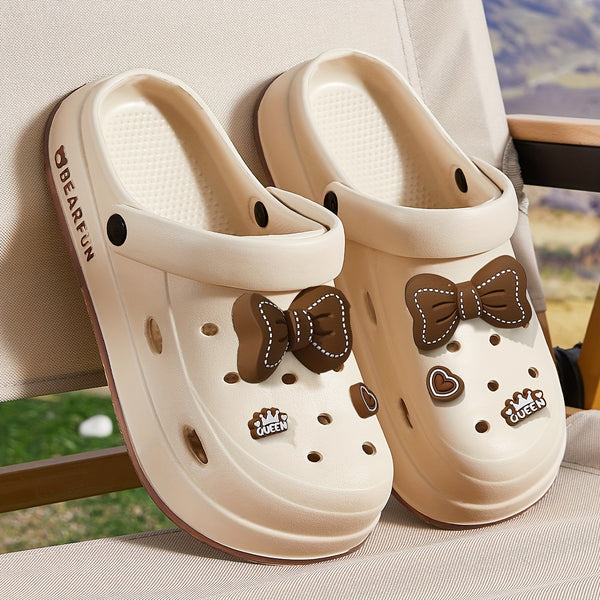 White EVA Slippers Lightweight Women's White EVA Slippers | Bow-Embellished, Thick Cushioned Sole