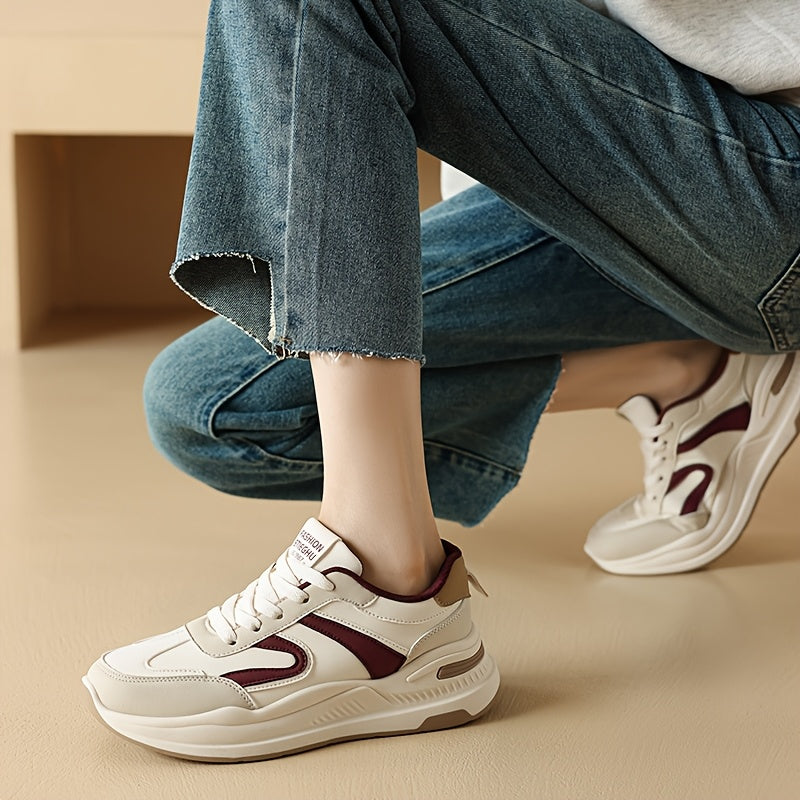 Women's Korean-Style Low-Top Sneakers - Lightweight Breathable PU Cover Lace-Up Casual Shoes with EVA Cushioned Sole