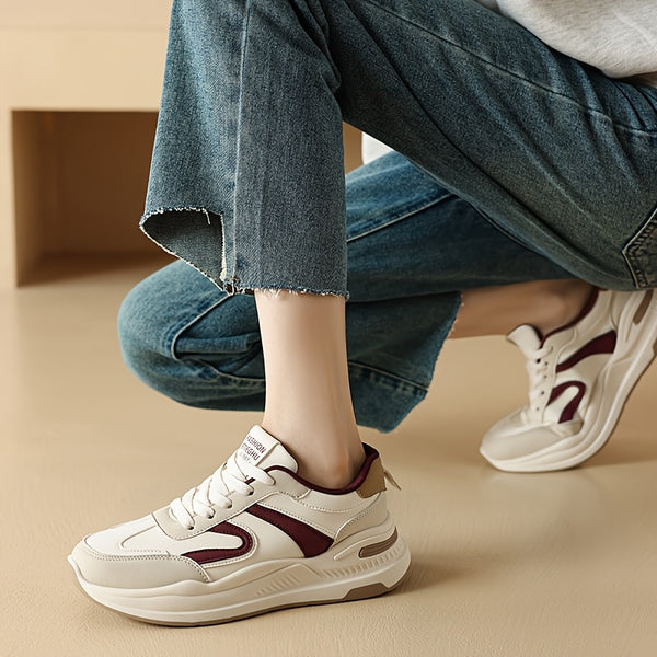Women's Korean-Style Low-Top Sneakers - Lightweight Breathable PU Cover Lace-Up Casual Shoes with EVA Cushioned Sole