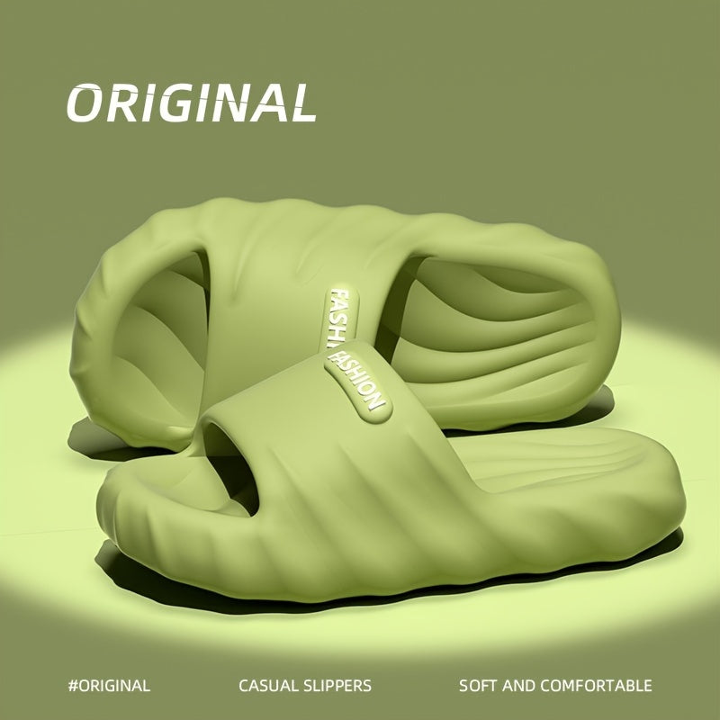 Men's Solid Color Open Toe Breathable Chunky Slippers, Comfy Non Slip Durable Soft Sole EVA Slides