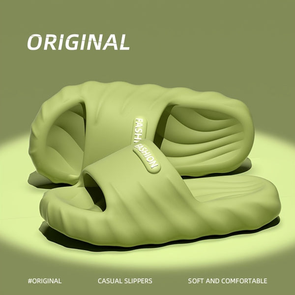 Men's Solid Color Open Toe Breathable Chunky Slippers, Comfy Non Slip Durable Soft Sole EVA Slides