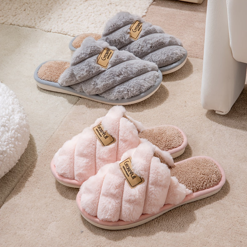 Plaid Winter Slippers Plaid Winter Slippers | Cozy, Non-Slip PVC Sole & Plush Trim - Grey