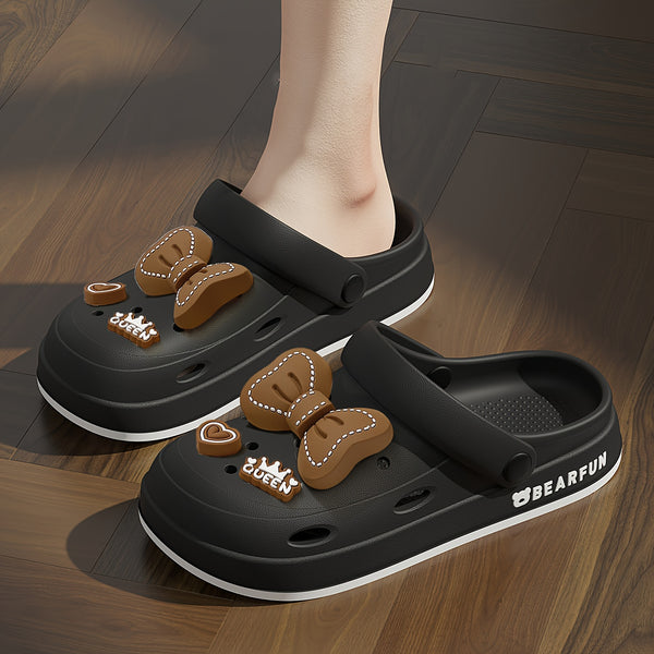 White EVA Slippers Lightweight Women's White EVA Slippers | Bow-Embellished, Thick Cushioned Sole