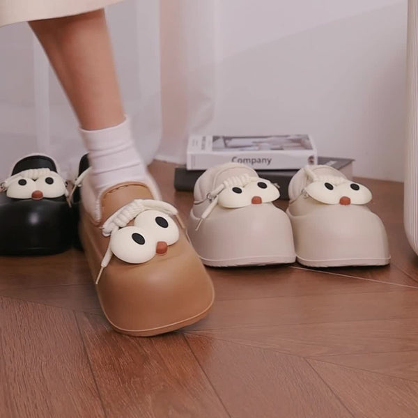 Women's Slip-On Shoes - Cute Owl-like Eyes - Beige\u002FBrown\u002FBlack Color Options