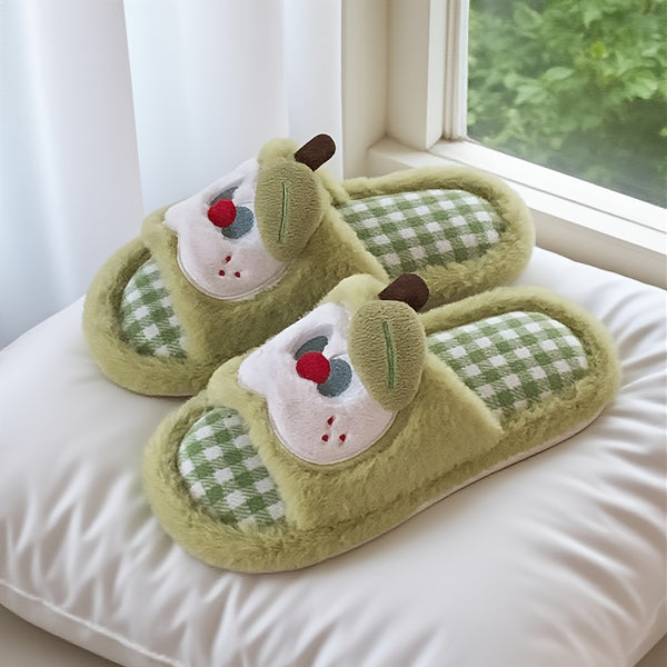 XIXITIAO Women's Plaid Apple Slippers - Korean\u002F Style Cute Green Gingham & Red Checkered House with Sole