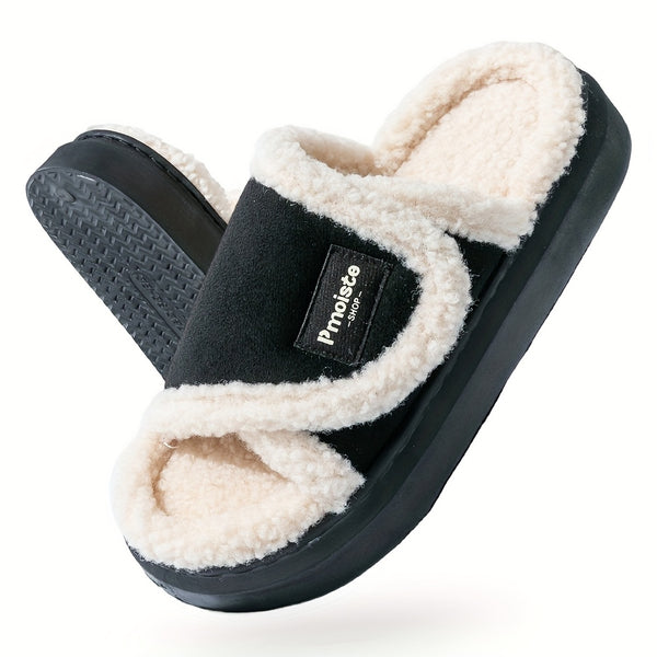 PMOISTE Women's Plush House Slippers with Arch & Closure - All-Season Indoor