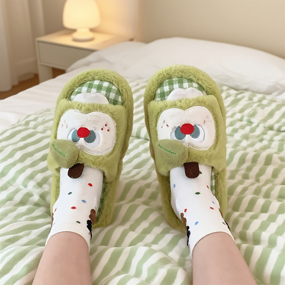 XIXITIAO Women's Plaid Apple Slippers - Korean\u002F Style Cute Green Gingham & Red Checkered House with Sole